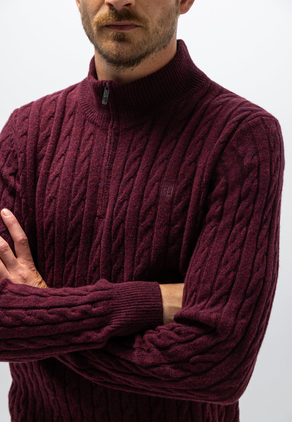 Kabelgebreide trui met halve rits