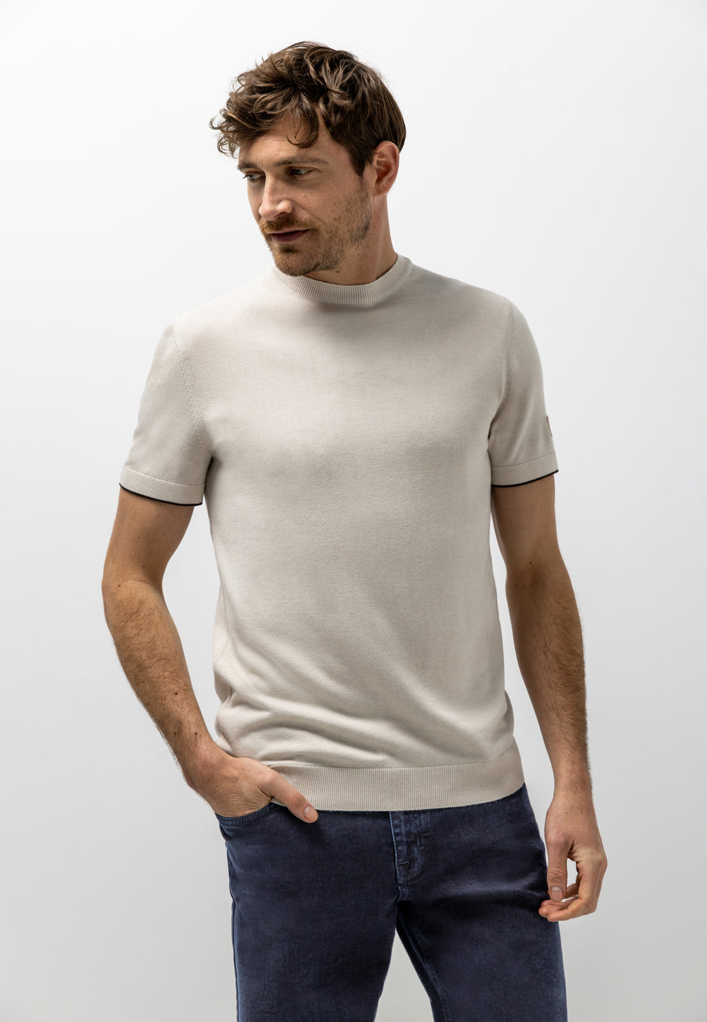 T-shirt en maille fine à col rond