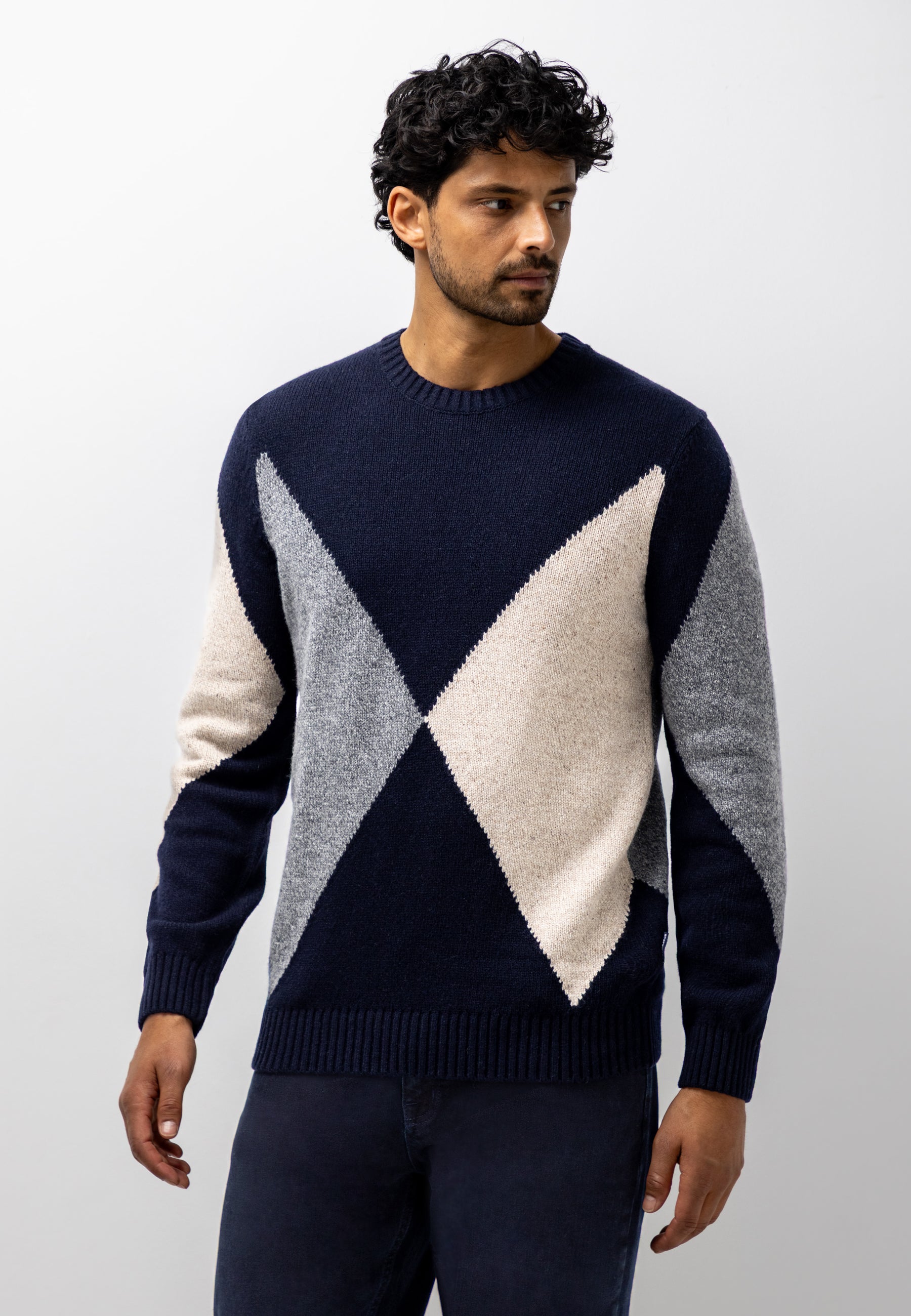 Pull jacquard en mélange laine d'agneau