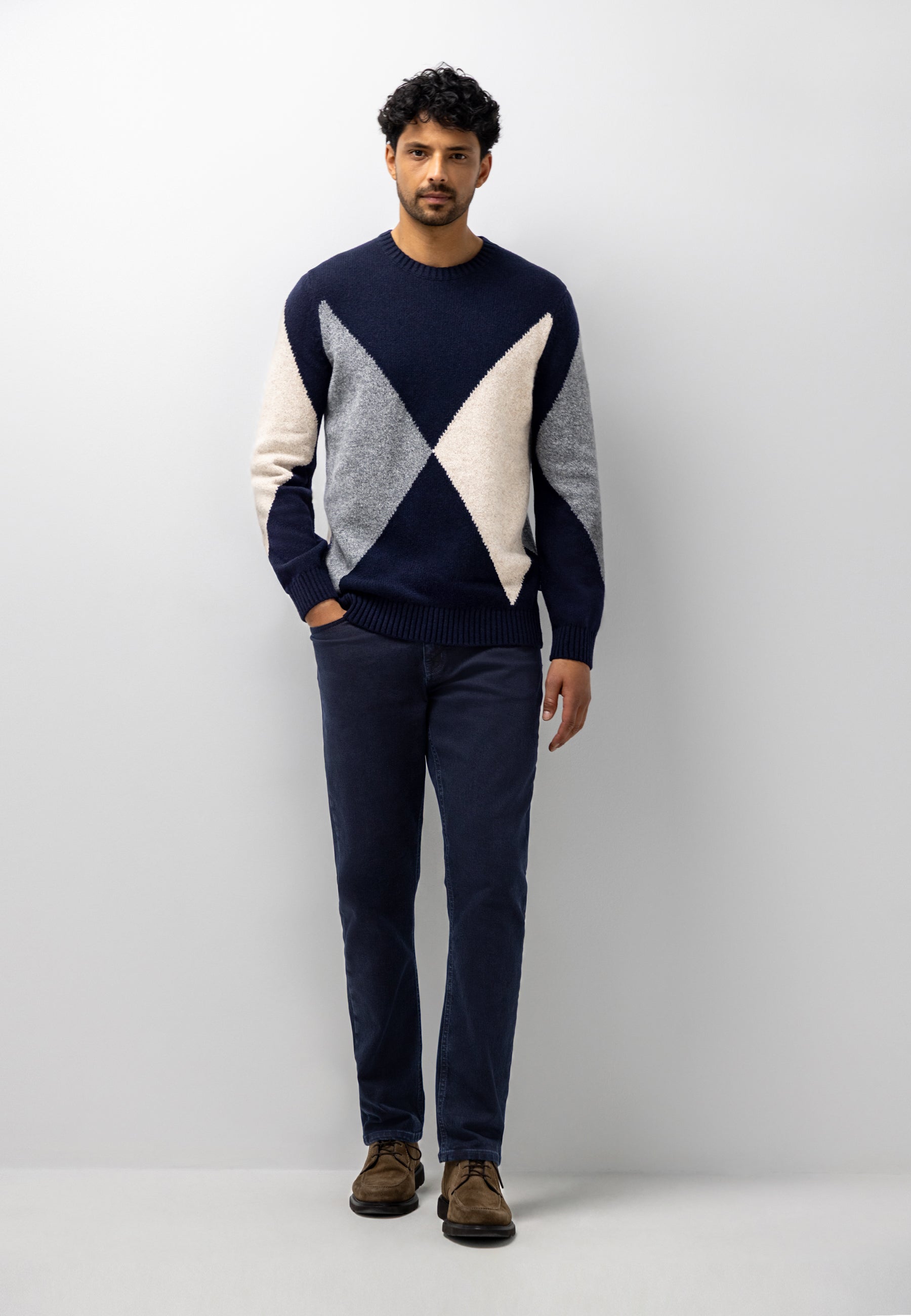 Pull jacquard en mélange laine d'agneau