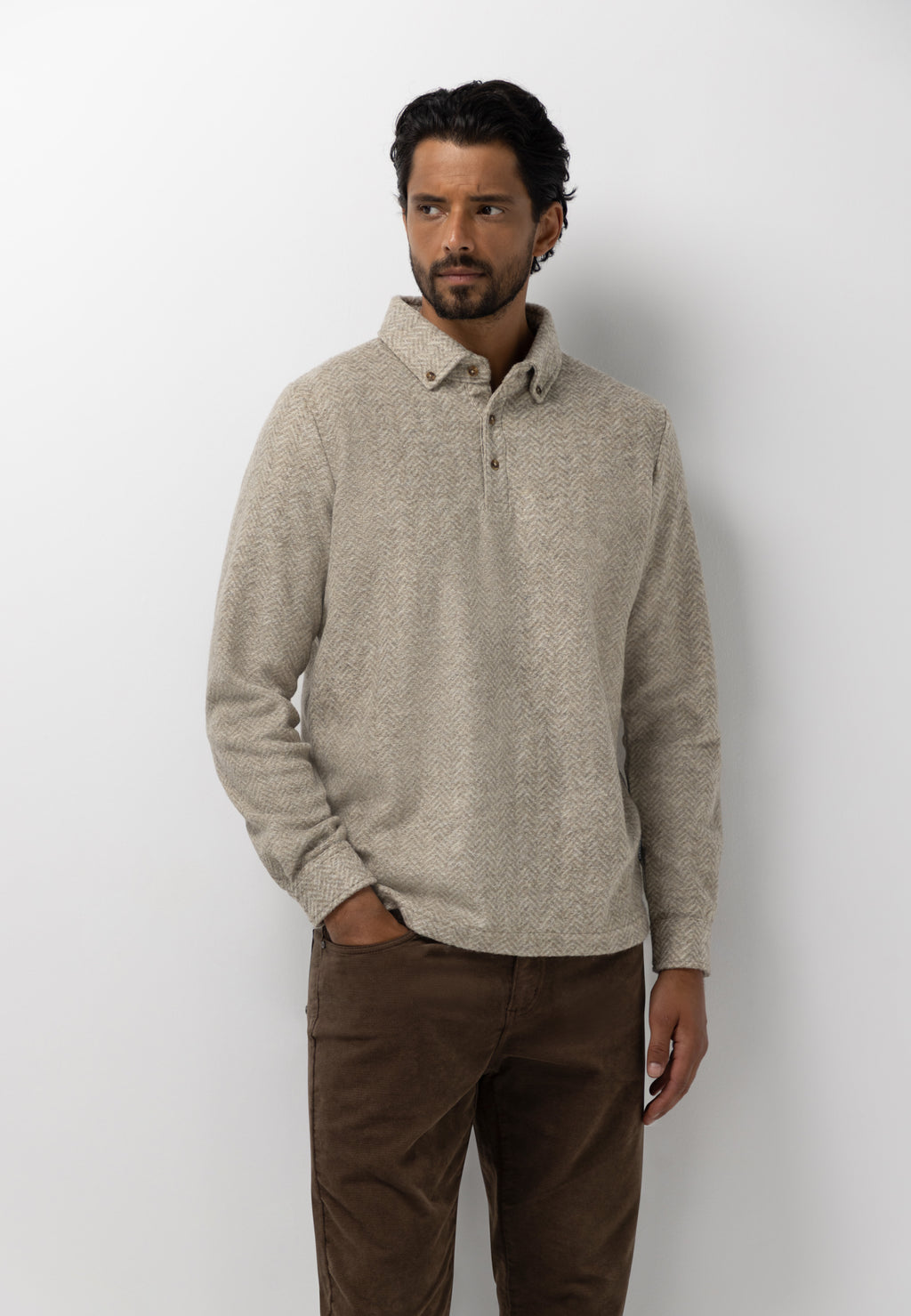 Jersey polo met visgraatmotief