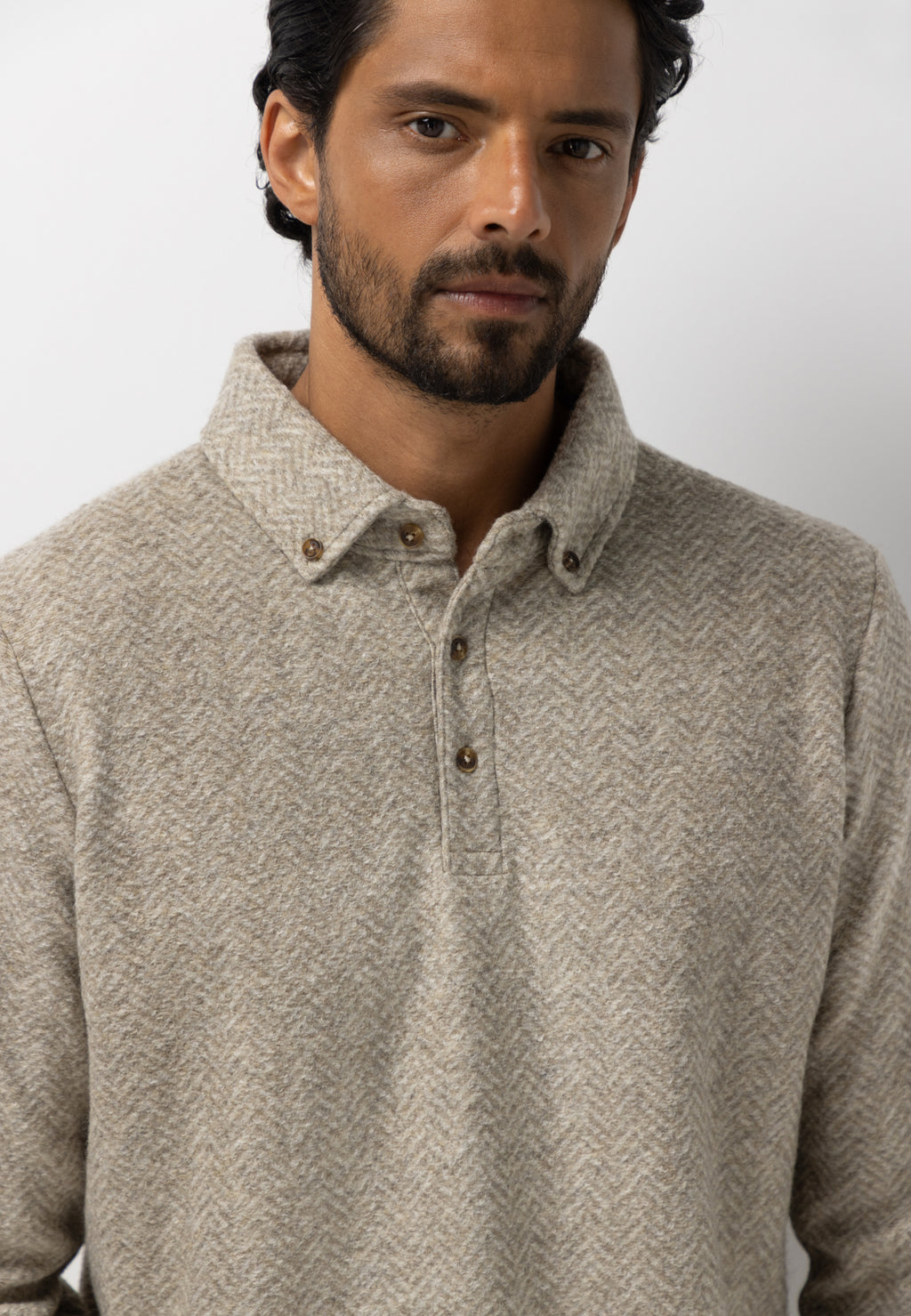 Jersey polo met visgraatmotief