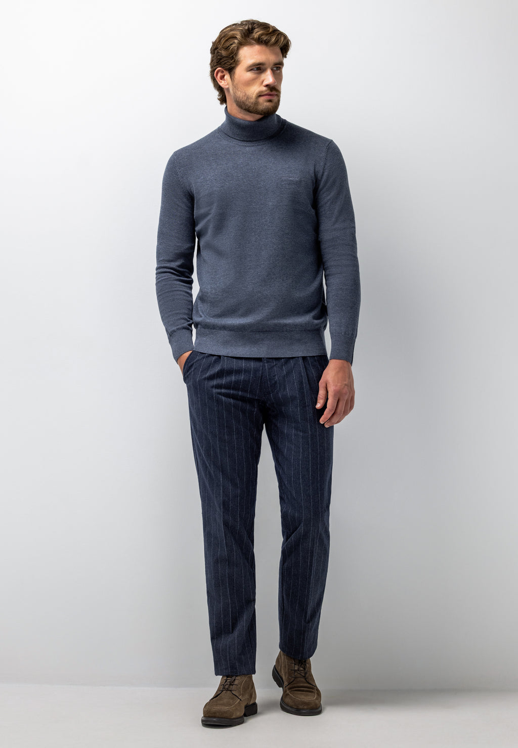 NAVIGATOR gestreepte chino in stretchshof