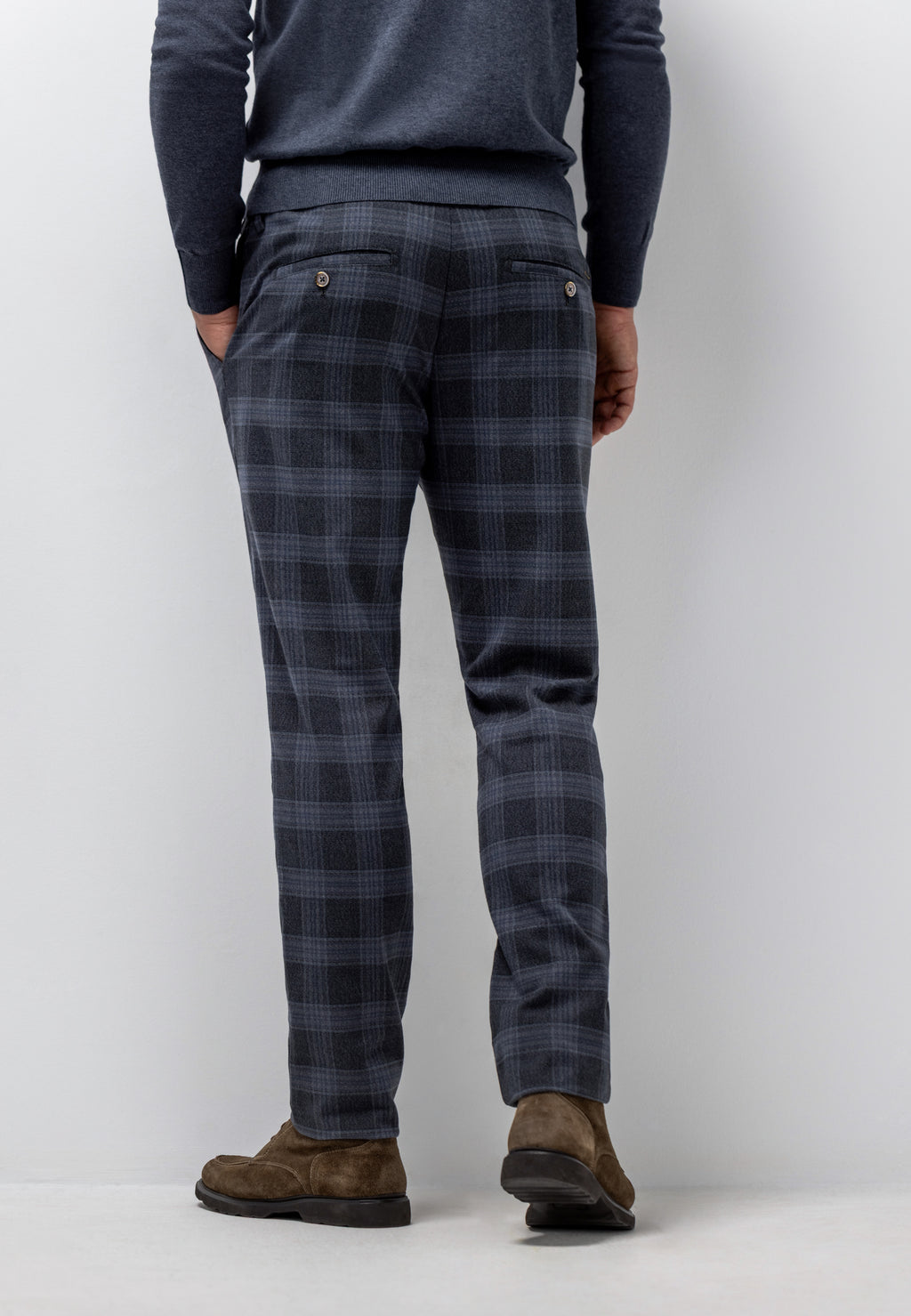 NAVIGATOR geruite chino in stretchstof
