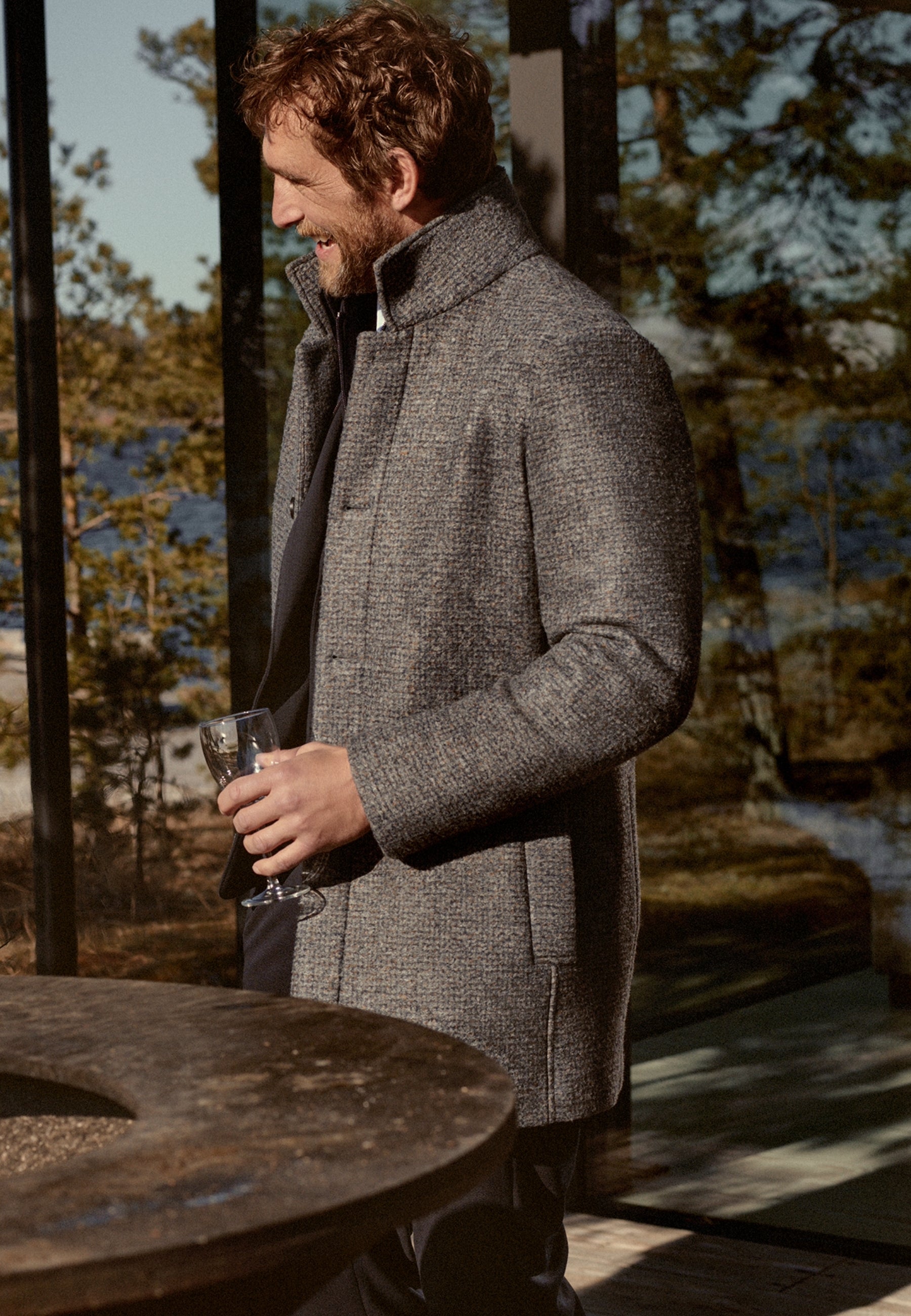 Manteau à carreaux en mélange de laine
