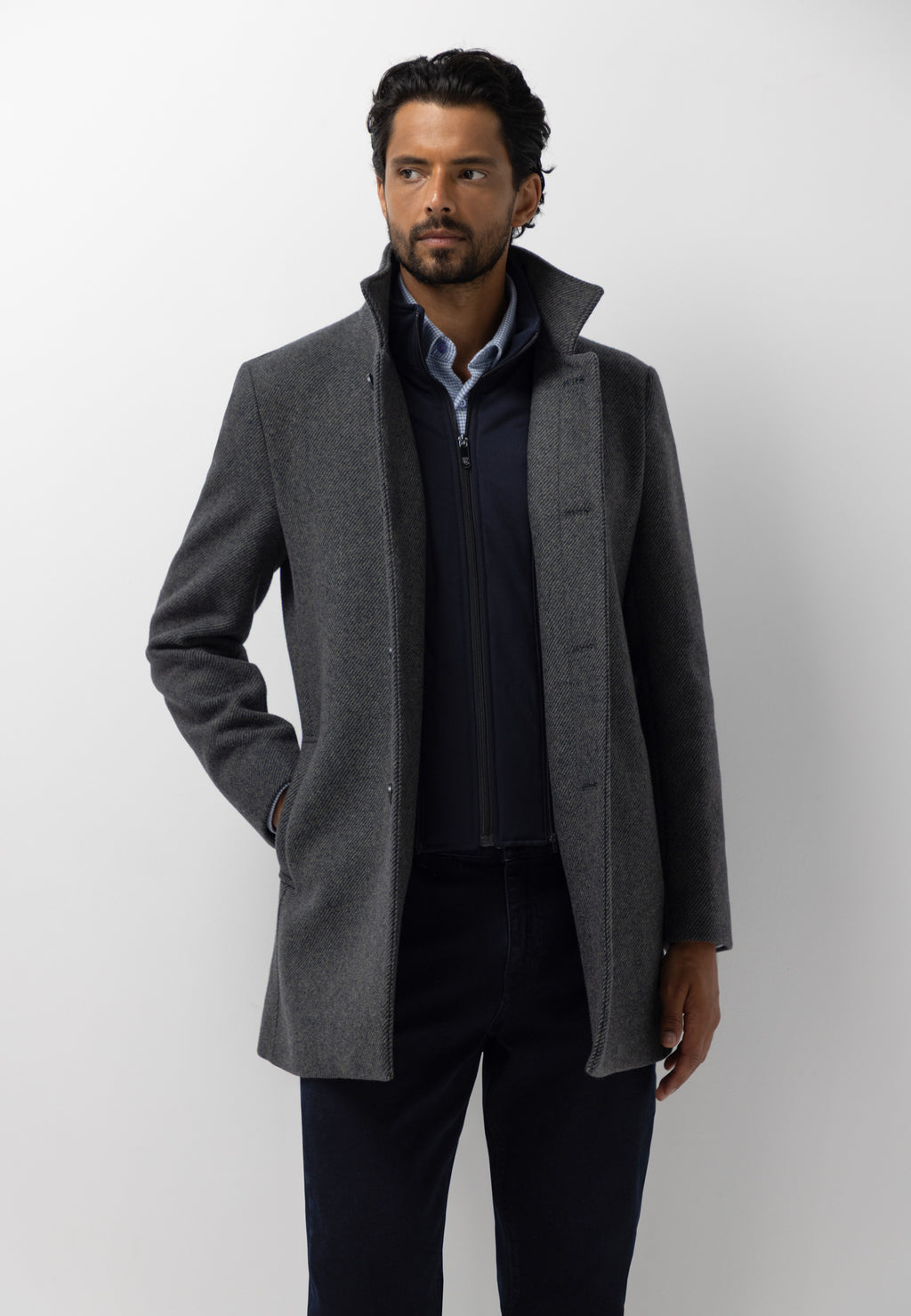 Manteau chiné avec empiècement zippé