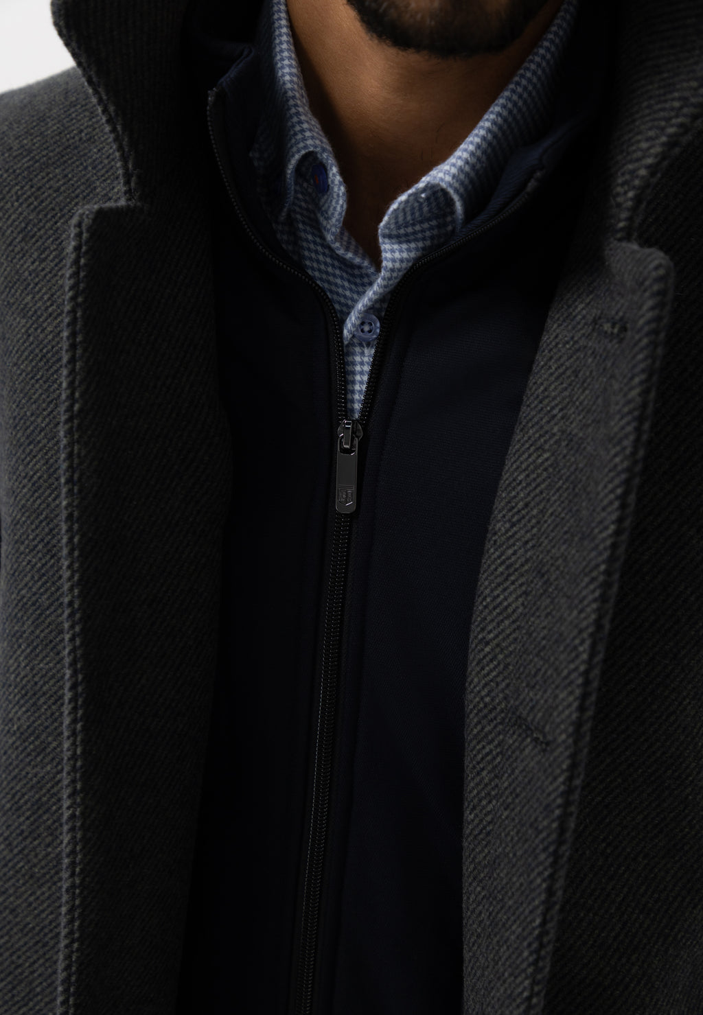 Manteau chiné avec empiècement zippé