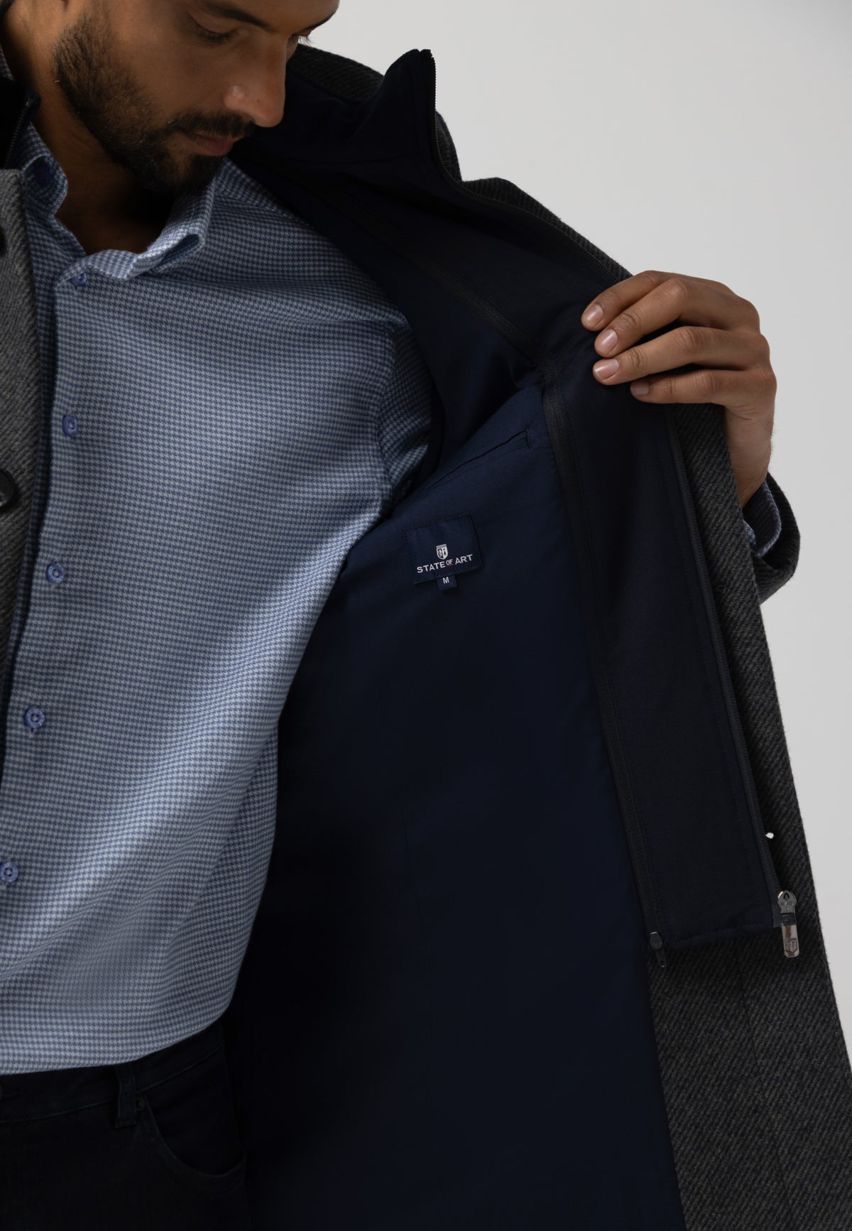 Manteau chiné avec empiècement zippé