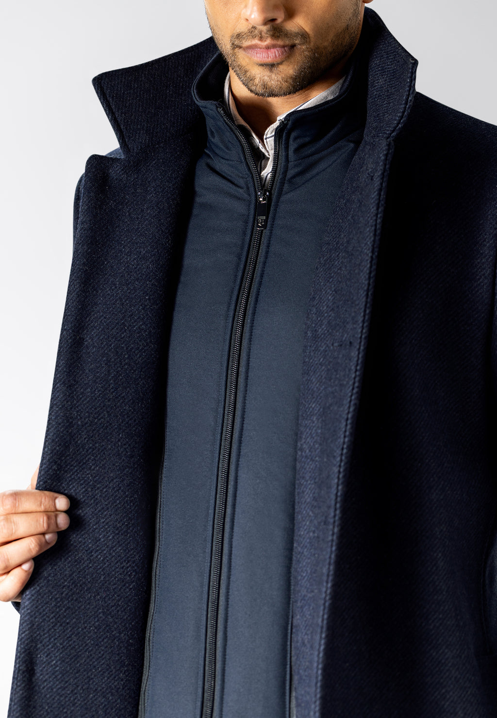 Manteau chiné avec empiècement zippé