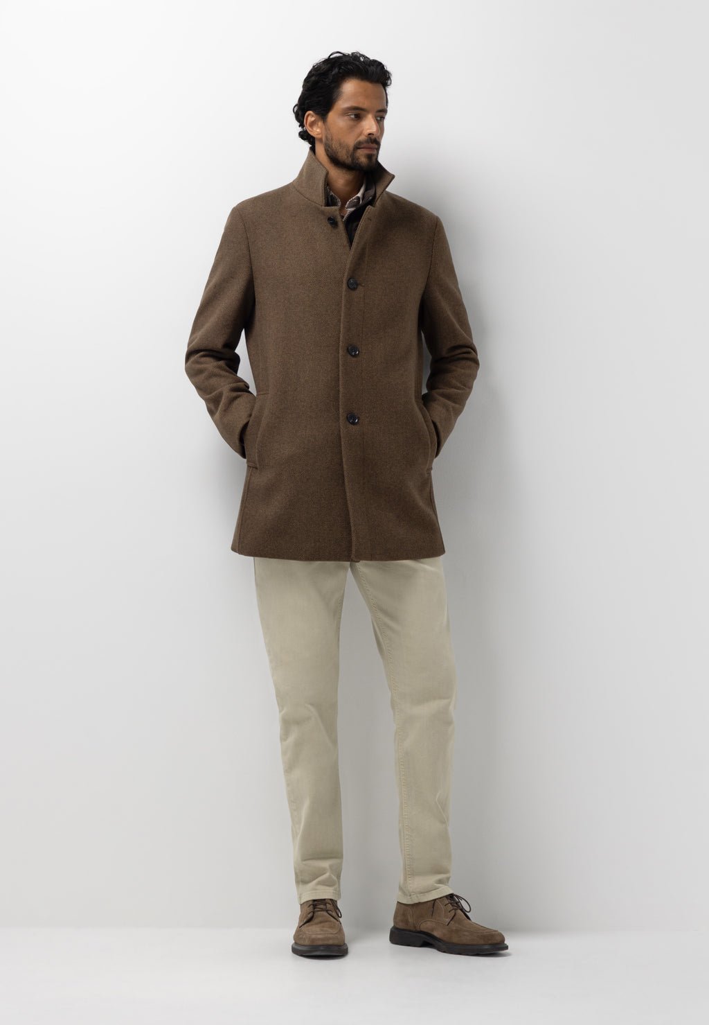 Manteau chiné avec empiècement zippé