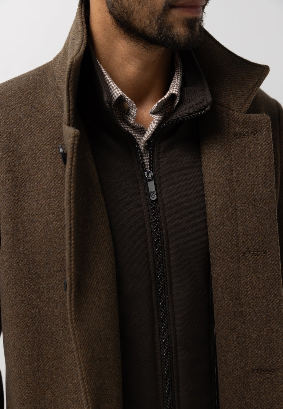 Manteau chiné avec empiècement zippé