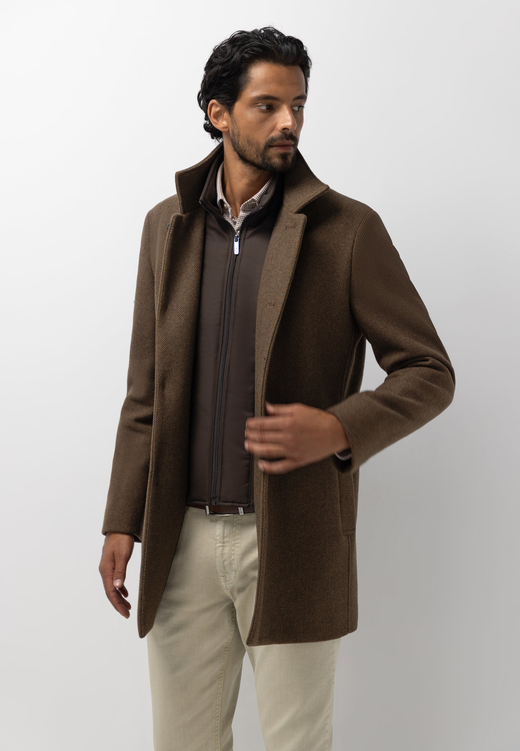 Manteau chiné avec empiècement zippé