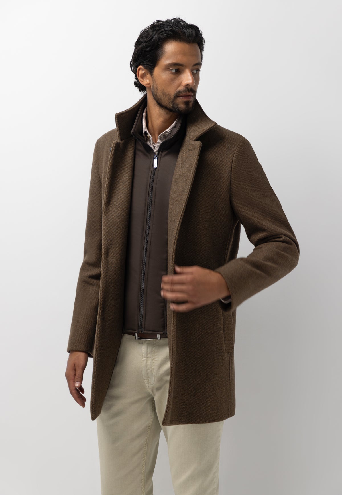 Manteau chiné avec empiècement zippé