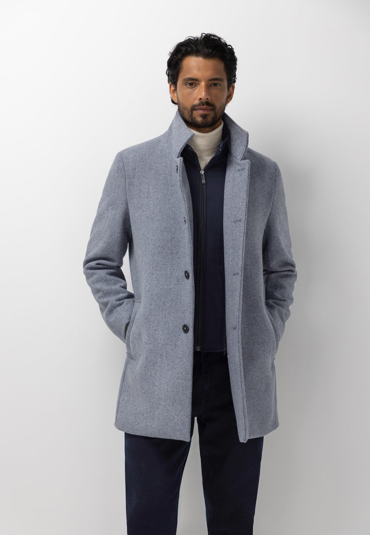 Manteau chiné avec empiècement zippé