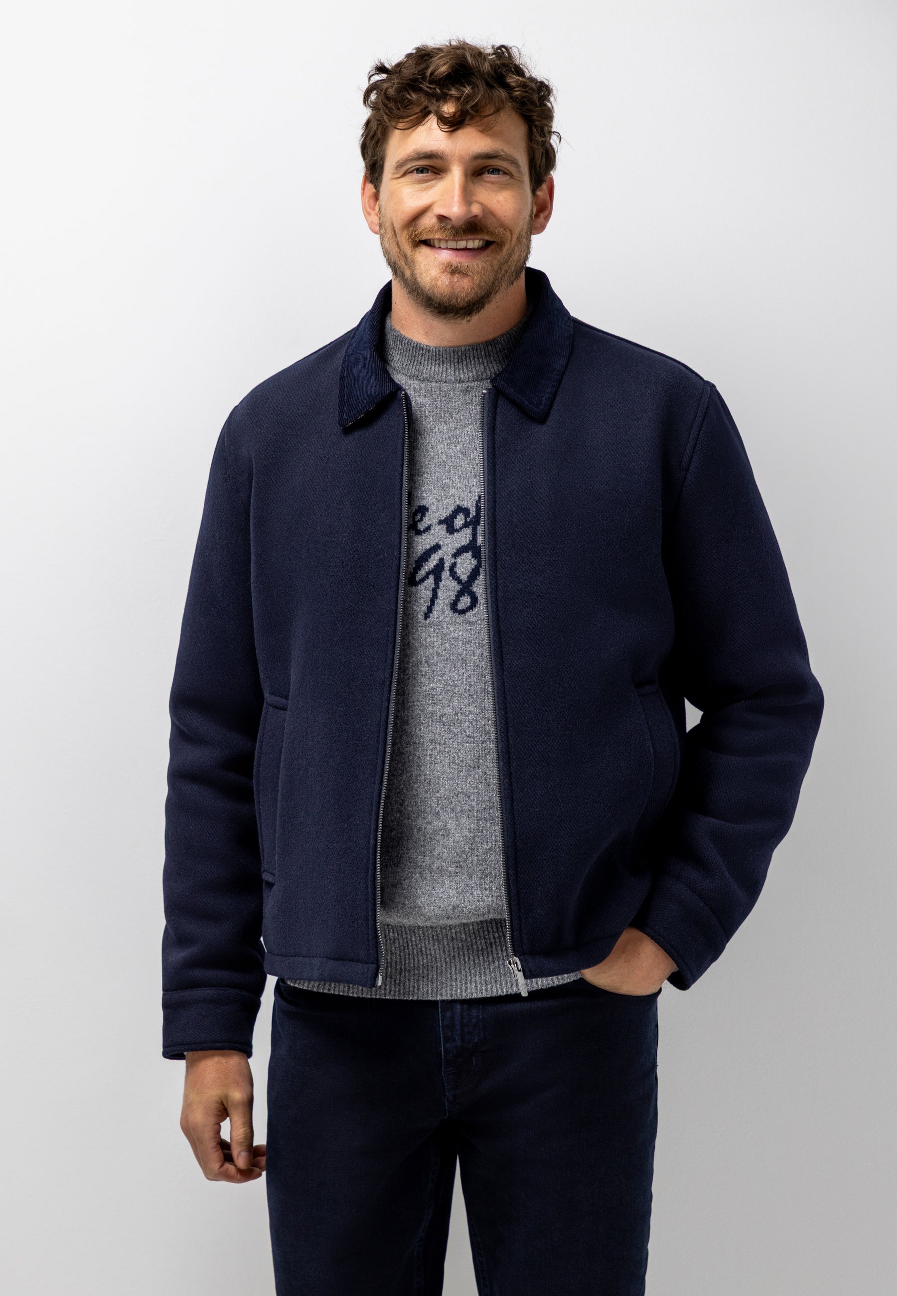 Veste chinée à col en velours côtelé