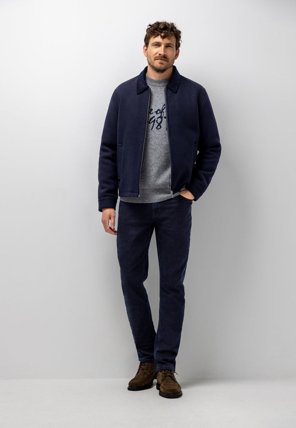 Veste chinée à col en velours côtelé