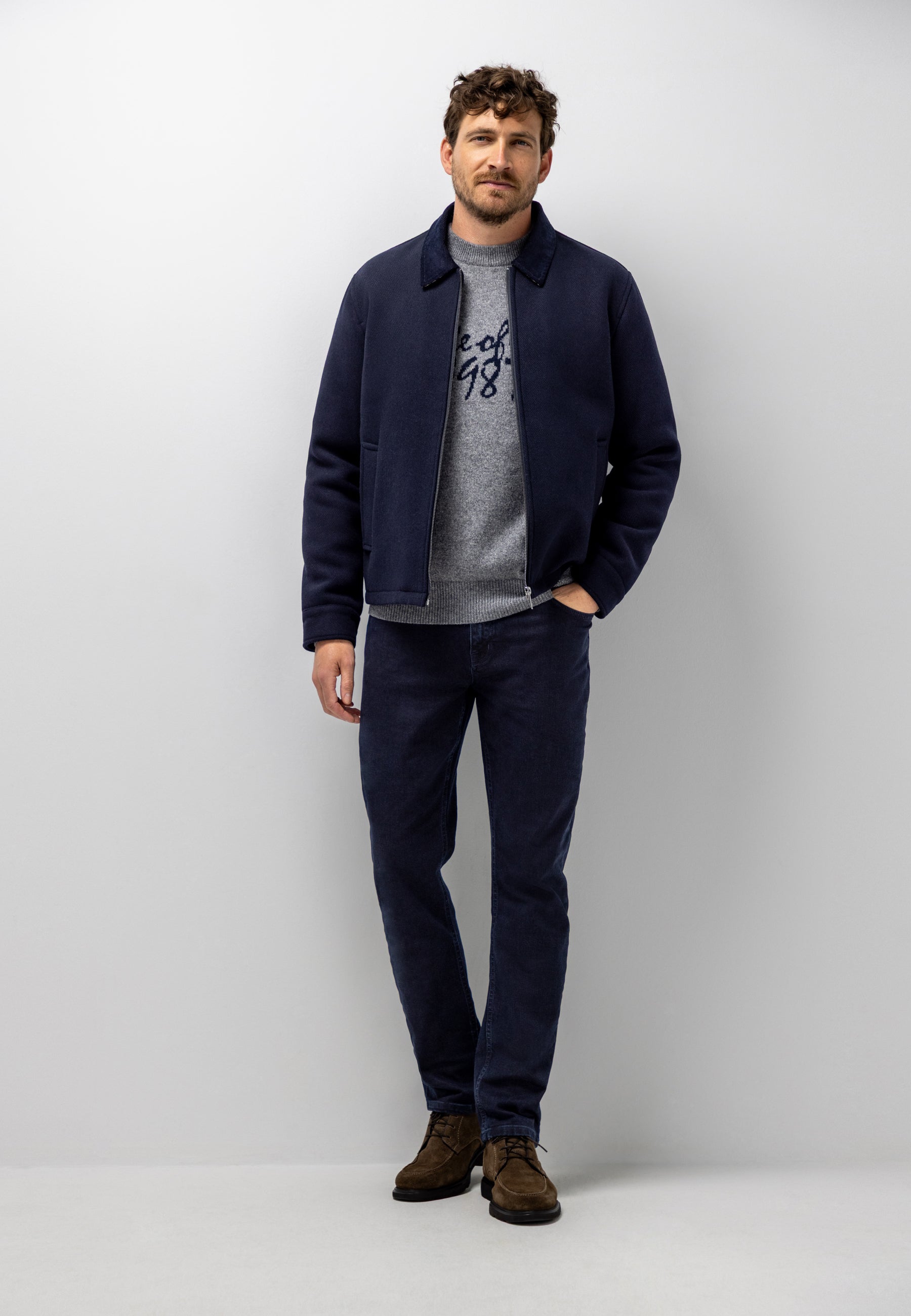 Veste chinée à col en velours côtelé
