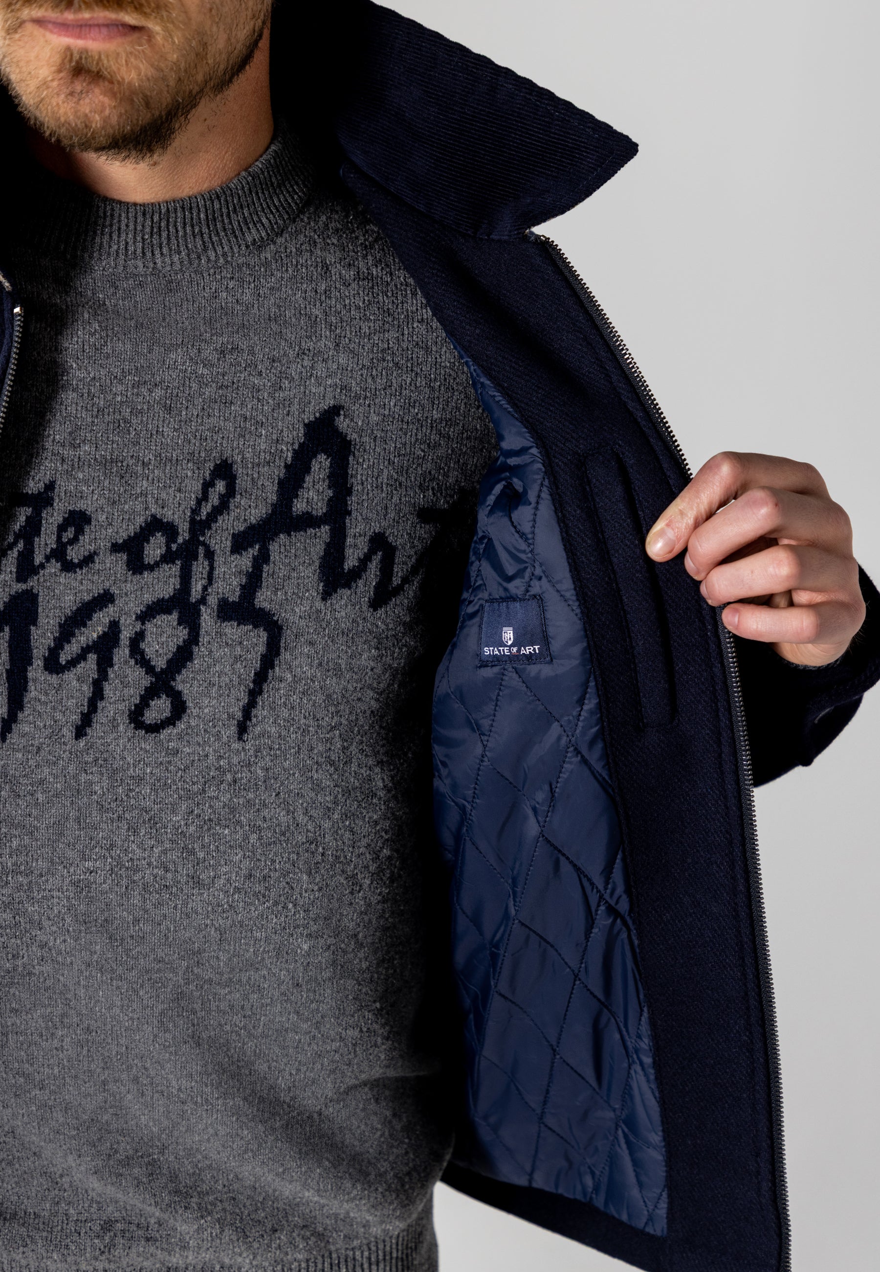 Veste chinée à col en velours côtelé