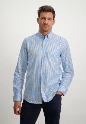 Oxford-overhemd-met-streepdessin---middenblauw/wit