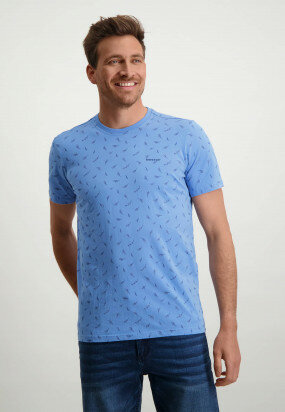 Ronde-hals-T-shirt-met-een-all-over-print---middenblauw/kobalt