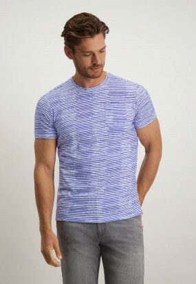 Gestreept-T-shirt-met-ronde-hals-en-borstzak---middenblauw/wit