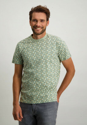 Ronde-hals-T-shirt-met-een-all-over-print---bladgroen/donkergroen