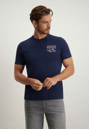 T-shirt-col-rond-avec-un-imprimé-sur-la-poitrine---marine-monochrome