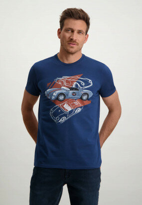 Racing-effen-T-shirt-met-print-op-de-borst---kobalt-uni