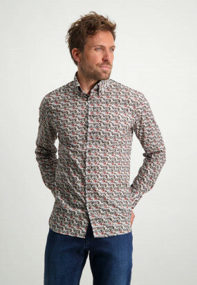 Katoenen-overhemd-met-all-over-print---oud-roze/sepia