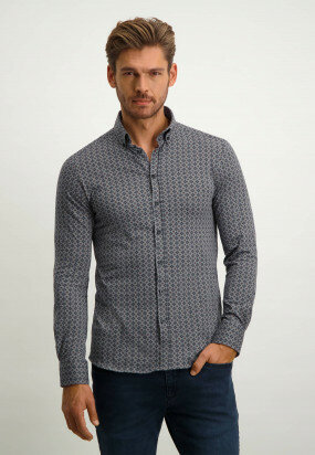 Katoenen-overhemd-met-een-all-over-print---middengrijs/donkerblauw