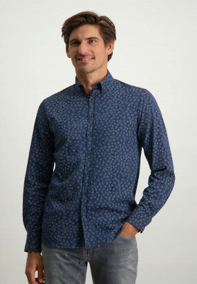 Jersey-overhemd-met-bloemenprint---grijsblauw/greige