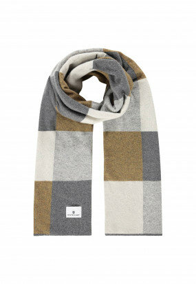 Écharpe-tricot-double-à-carreaux---chameau/gris-moyen