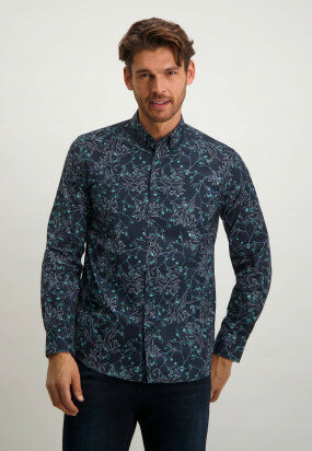 Button-down-overhemd-met-print---donkerblauw/bladgroen