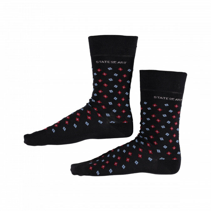 Bedrukte-sokken-met-elastan---donkerblauw/rood